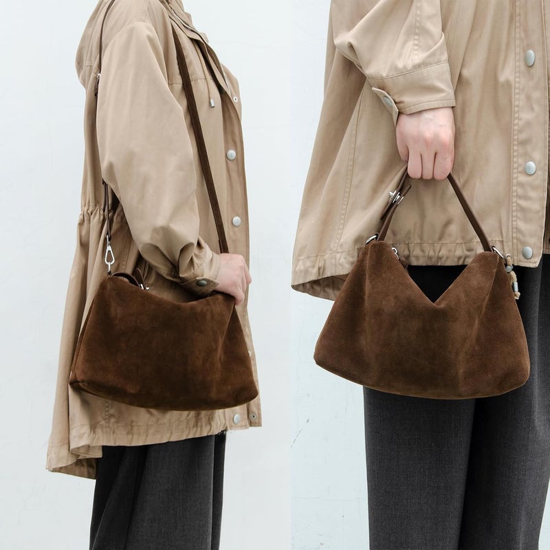 DONNAIN Premium Suede Leather Crossbody Bags for Women, Slouchy Suede Shoulder Bag with Adjustable Strap and Tote Handbag - Image 2